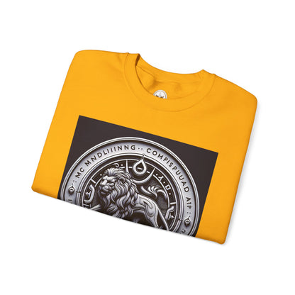 Unisex Heavy Blend™ Crewneck Sweatshirt, Lion Coin, Leo Zodiac Design