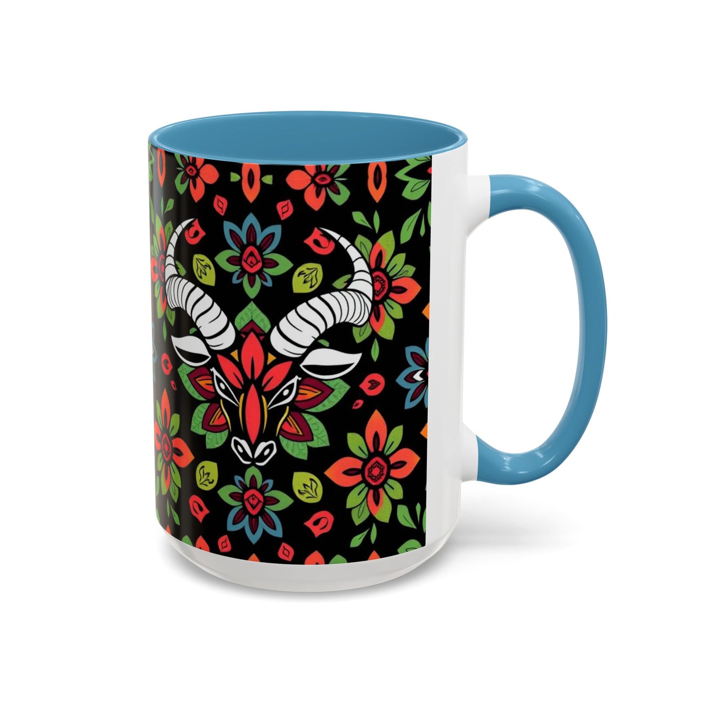 Accent Coffee Mug, Taurus, Zodiac v2. Flower Pattern, (11, 15oz)