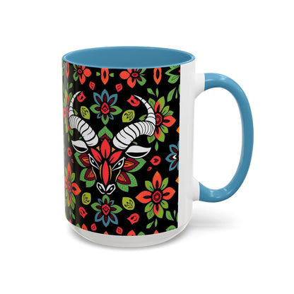 Accent Coffee Mug, Taurus, Zodiac v2. Flower Pattern, (11, 15oz)