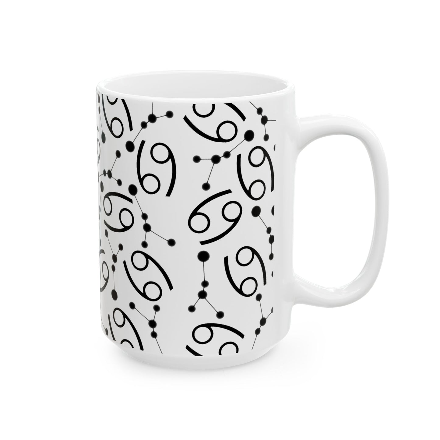 Ceramic Mug, (11oz, 15oz), Ceramic Coffee Mug, AOP, Constellation & Symbol, Cancer Zodiac Design