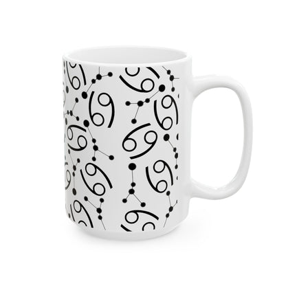 Ceramic Mug, (11oz, 15oz), Ceramic Coffee Mug, AOP, Constellation & Symbol, Cancer Zodiac Design
