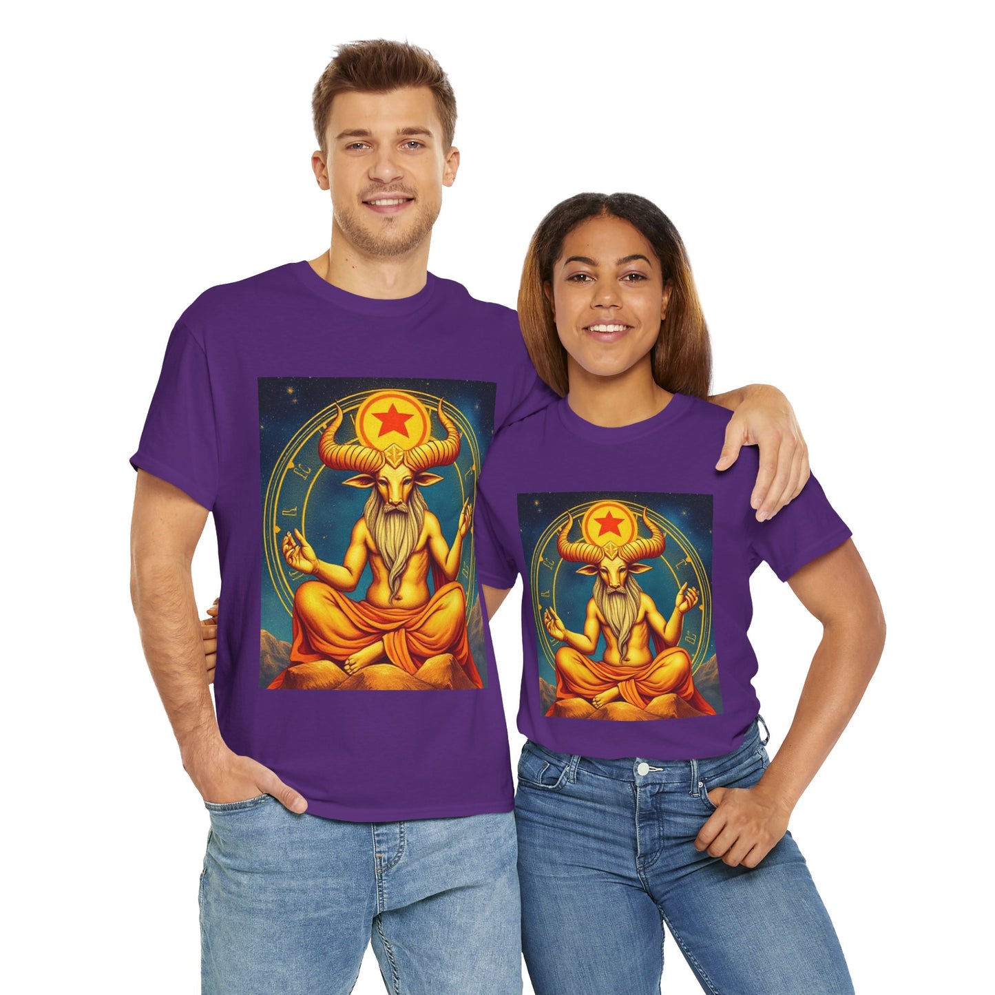 Unisex Heavy Cotton T-Shirt, Meditating Bull, Taurus Zodiac Design