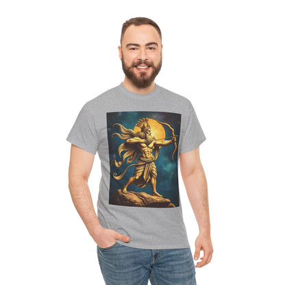 Unisex Heavy Cotton T-Shirt, Midnight Arrow, Sagittarius Zodiac Design