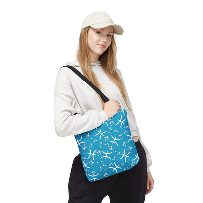 Tote Bag, Pisces Zodiac Sign, AOP, (Turquoise, White)