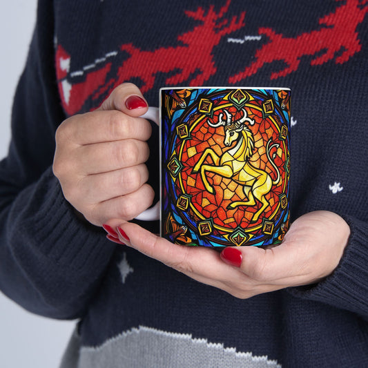 Ceramic Mug, (11oz, 15oz), Ceramic Coffee Mug, AOP, Glass Design, Capricorn Zodiac