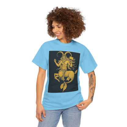 Unisex Heavy Cotton T-Shirt, Capricorn God, Zodiac Design