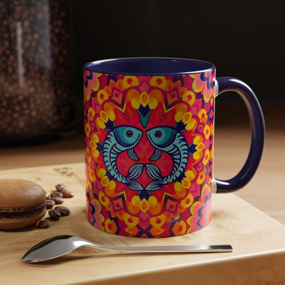 Accent Coffee Mug, Pisces, Zodiac v1, Flower Pattern, (11, 15oz)