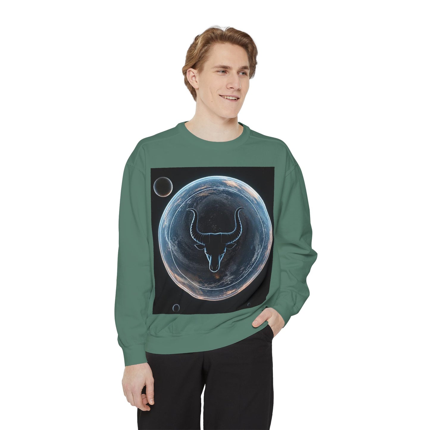 Garment-Dyed Sweatshirt, Unisex, Space Animal Design, Taurus