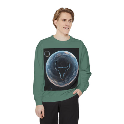 Garment-Dyed Sweatshirt, Unisex, Space Animal Design, Taurus