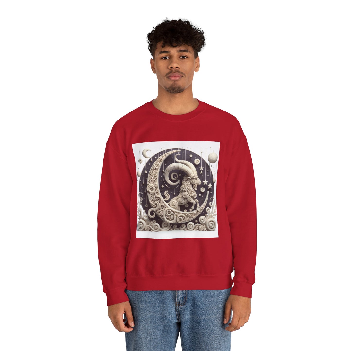 Unisex Heavy Blend™ Crewneck Sweatshirt, Stone Moon, Capricorn Zodiac Design