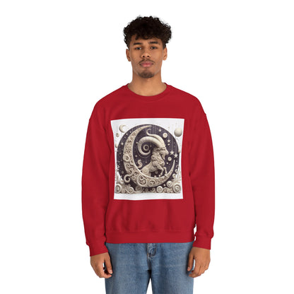 Unisex Heavy Blend™ Crewneck Sweatshirt, Stone Moon, Capricorn Zodiac Design