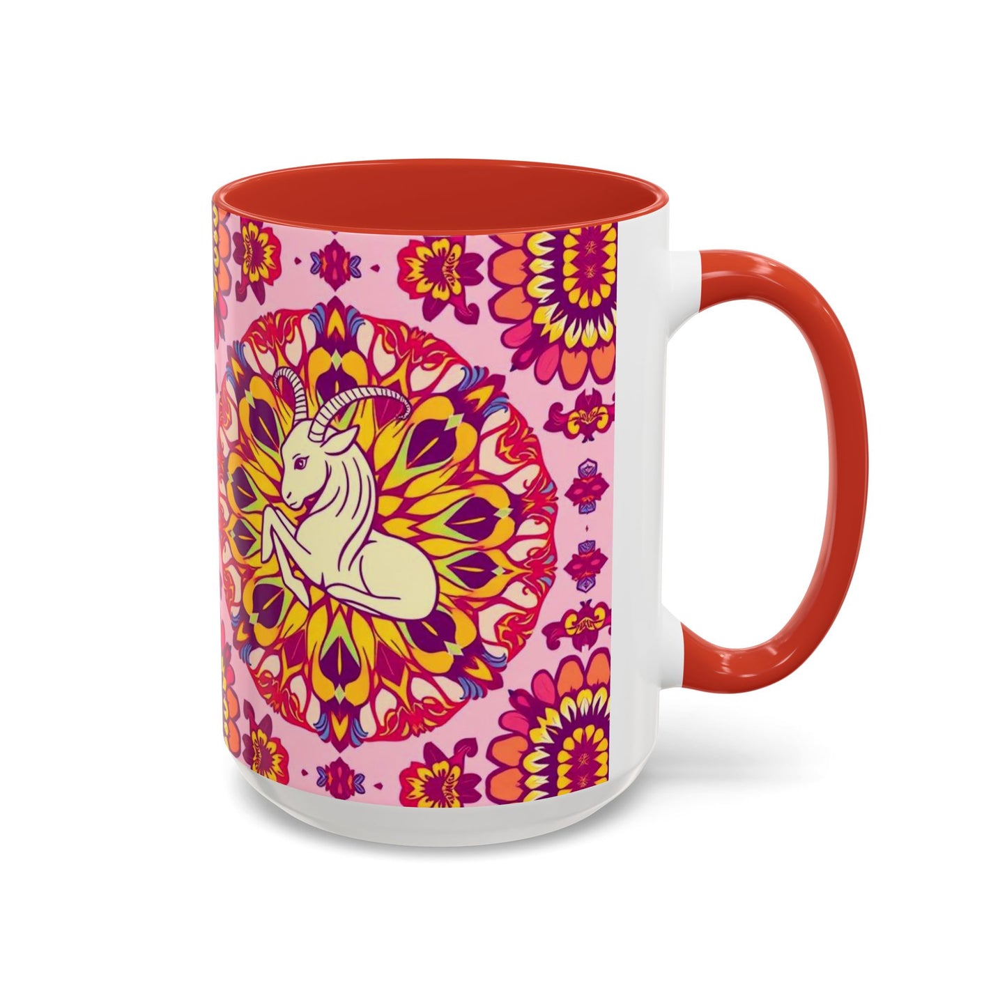 Accent Coffee Mug, Capricorn, Zodiac v3, Flower Pattern, (11, 15oz)