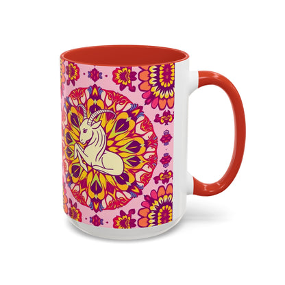 Accent Coffee Mug, Capricorn, Zodiac v3, Flower Pattern, (11, 15oz)