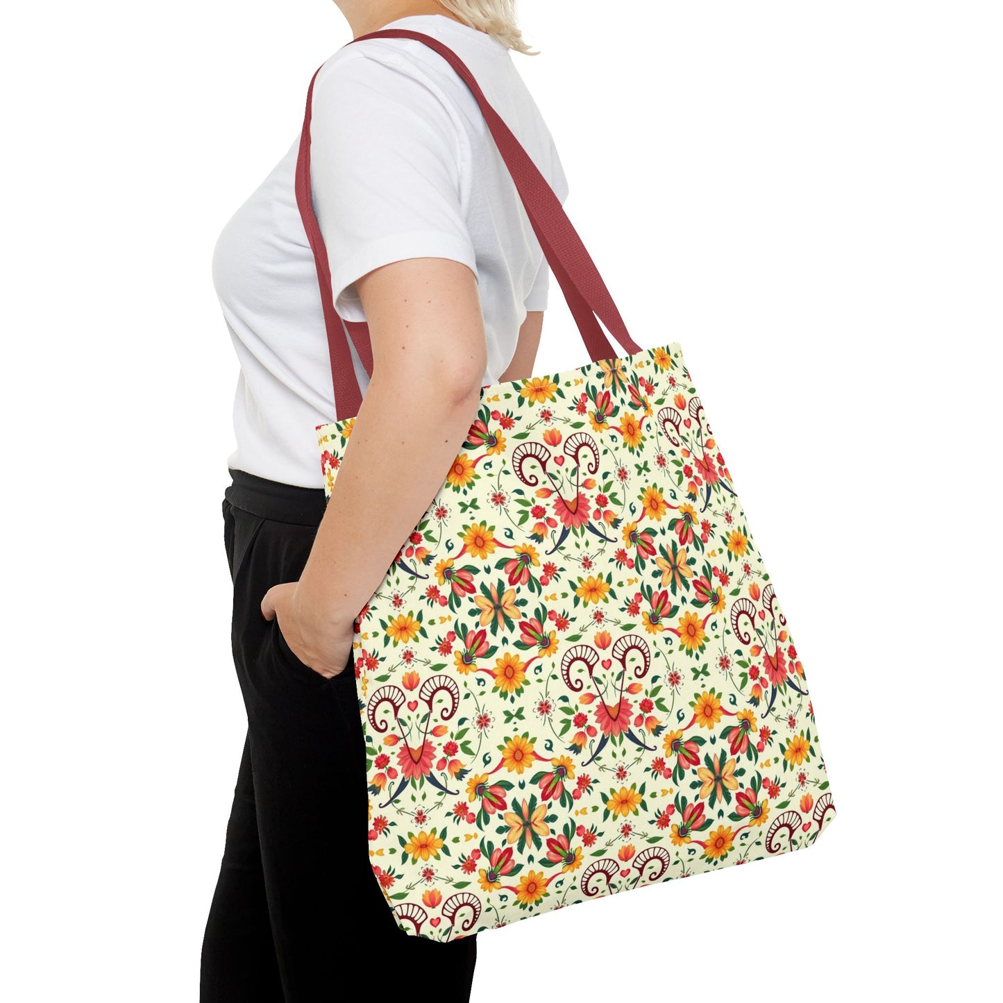Tote Bag (AOP), Aries, Zodiac v2, Flower Pattern