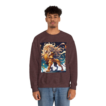 Unisex Heavy Blend™ Crewneck Sweatshirt,Cool Lion with White Hair, Leo Zodiac Design