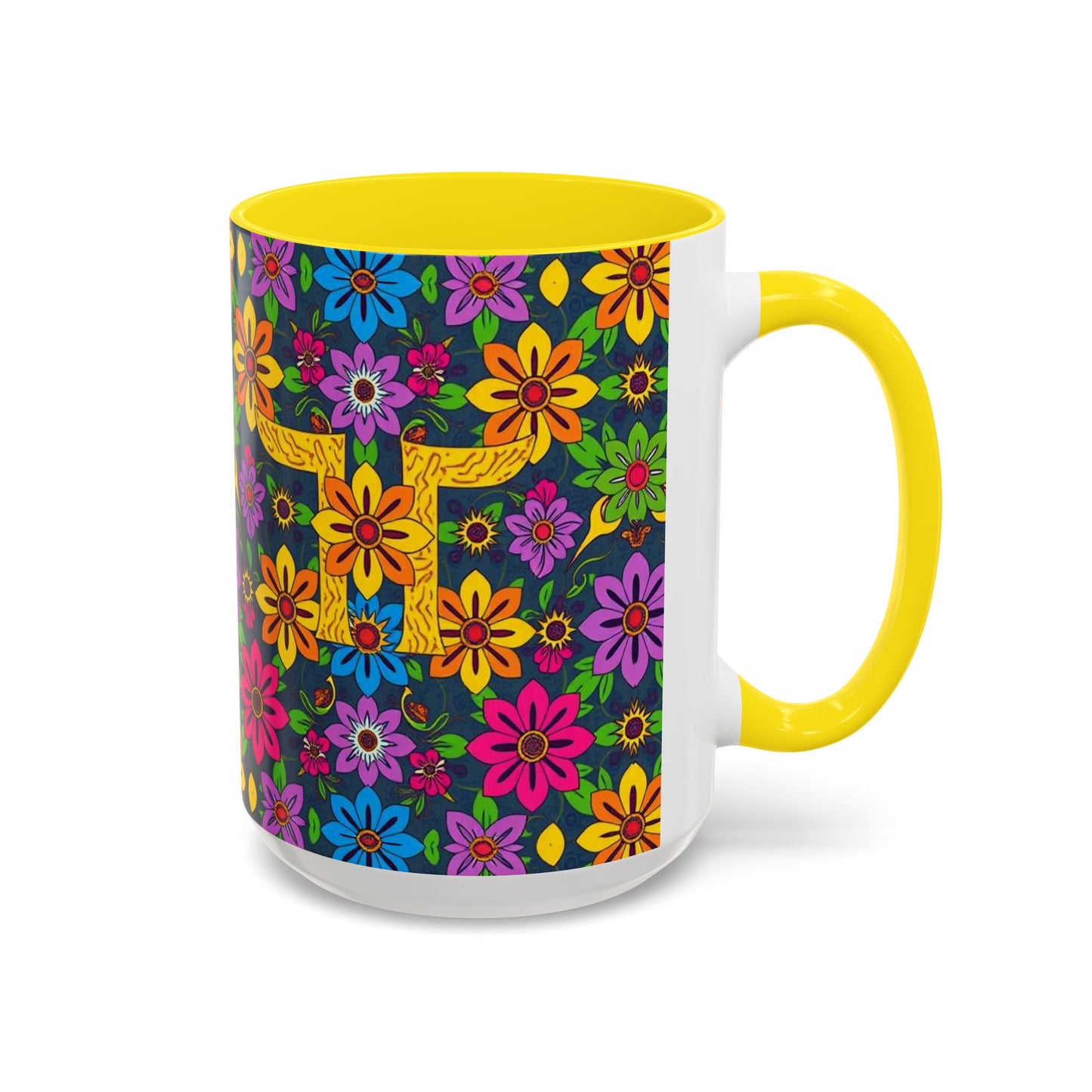 Accent Coffee Mug, Gemini, Zodiac v3, Flower Pattern, (11, 15oz)