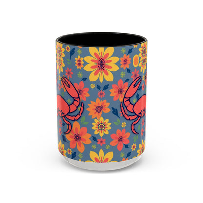Accent Coffee Mug, Cancer, Zodiac v1, Flower Pattern, (11, 15oz)