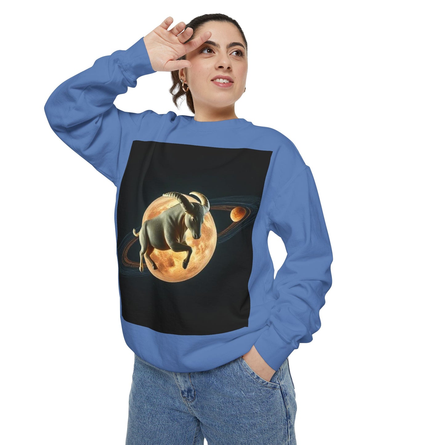 Garment-Dyed Sweatshirt, Unisex, Space Animal Design v1, Taurus