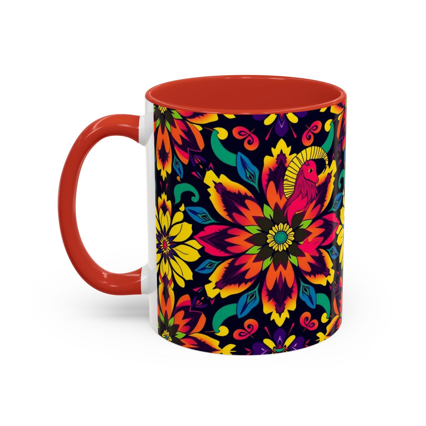 Accent Coffee Mug, Capricorn, Zodiac v4, Flower Pattern, (11, 15oz)