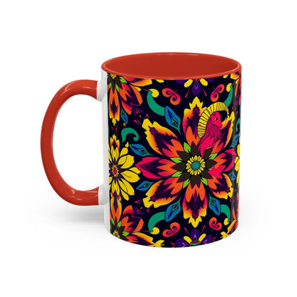 Accent Coffee Mug, Capricorn, Zodiac v4, Flower Pattern, (11, 15oz)