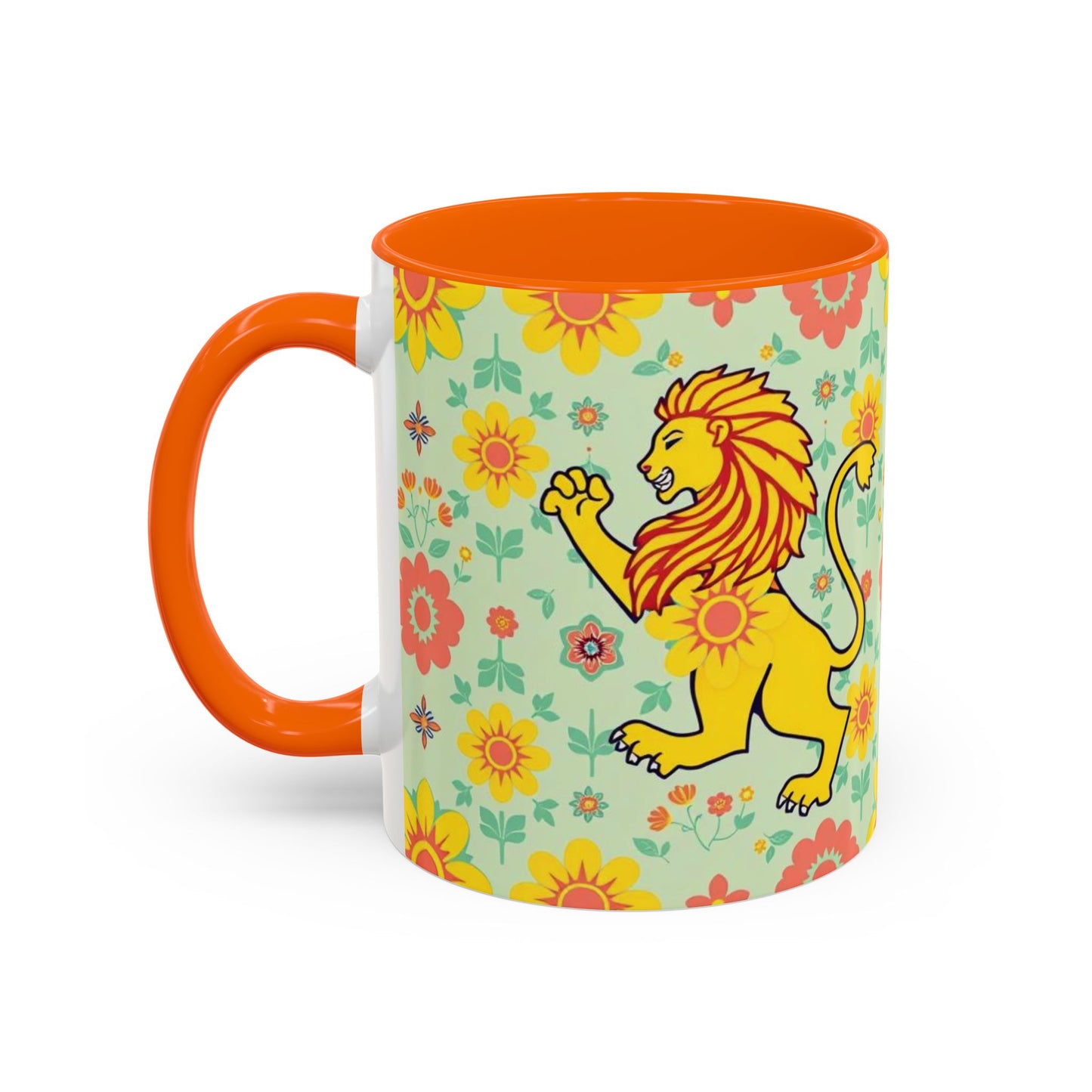 Accent Coffee Mug, Leo, Zodiac v2, Flower Pattern, (11, 15oz)