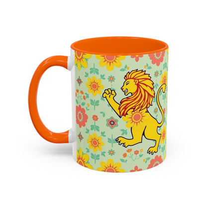 Accent Coffee Mug, Leo, Zodiac v2, Flower Pattern, (11, 15oz)