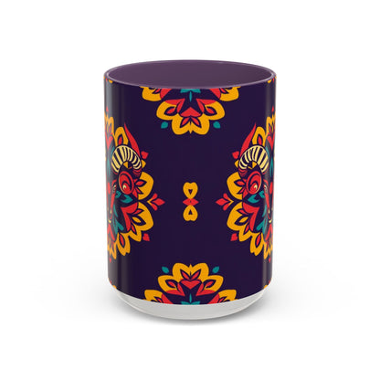 Accent Coffee Mug, Taurus, Zodiac v4. Flower Pattern, (11, 15oz)