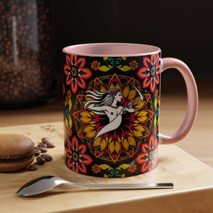 Accent Coffee Mug, Sagittarius, Zodiac v2. Flower Pattern, (11, 15oz)