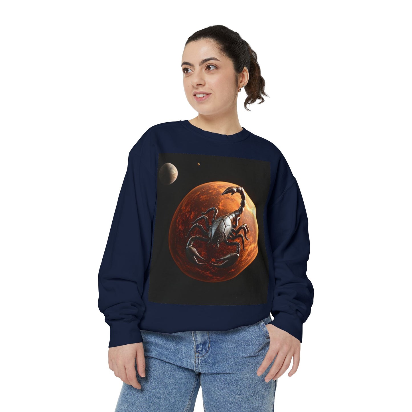 Garment-Dyed Sweatshirt, Unisex, Space Animal Design, Scorpio