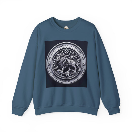 Unisex Heavy Blend™ Crewneck Sweatshirt, Lion Coin, Leo Zodiac Design