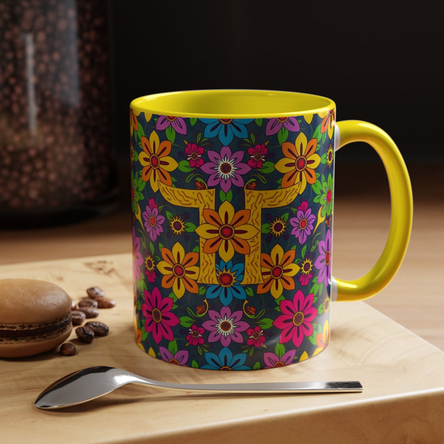 Accent Coffee Mug, Gemini, Zodiac v3, Flower Pattern, (11, 15oz)