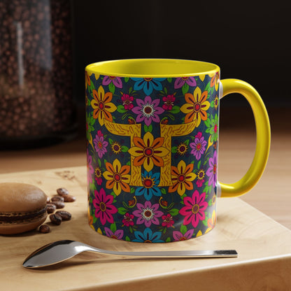 Accent Coffee Mug, Gemini, Zodiac v3, Flower Pattern, (11, 15oz)