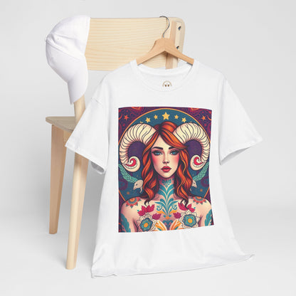 Unisex Heavy Cotton T-Shirt, Aries, Zodiac v1, Sexy Art