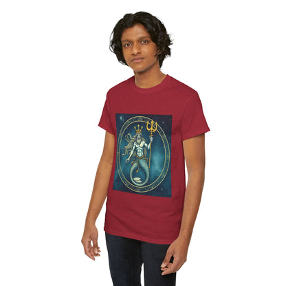 Unisex Heavy Cotton T-Shirt, Aquarius God 6v, Zodiac Design