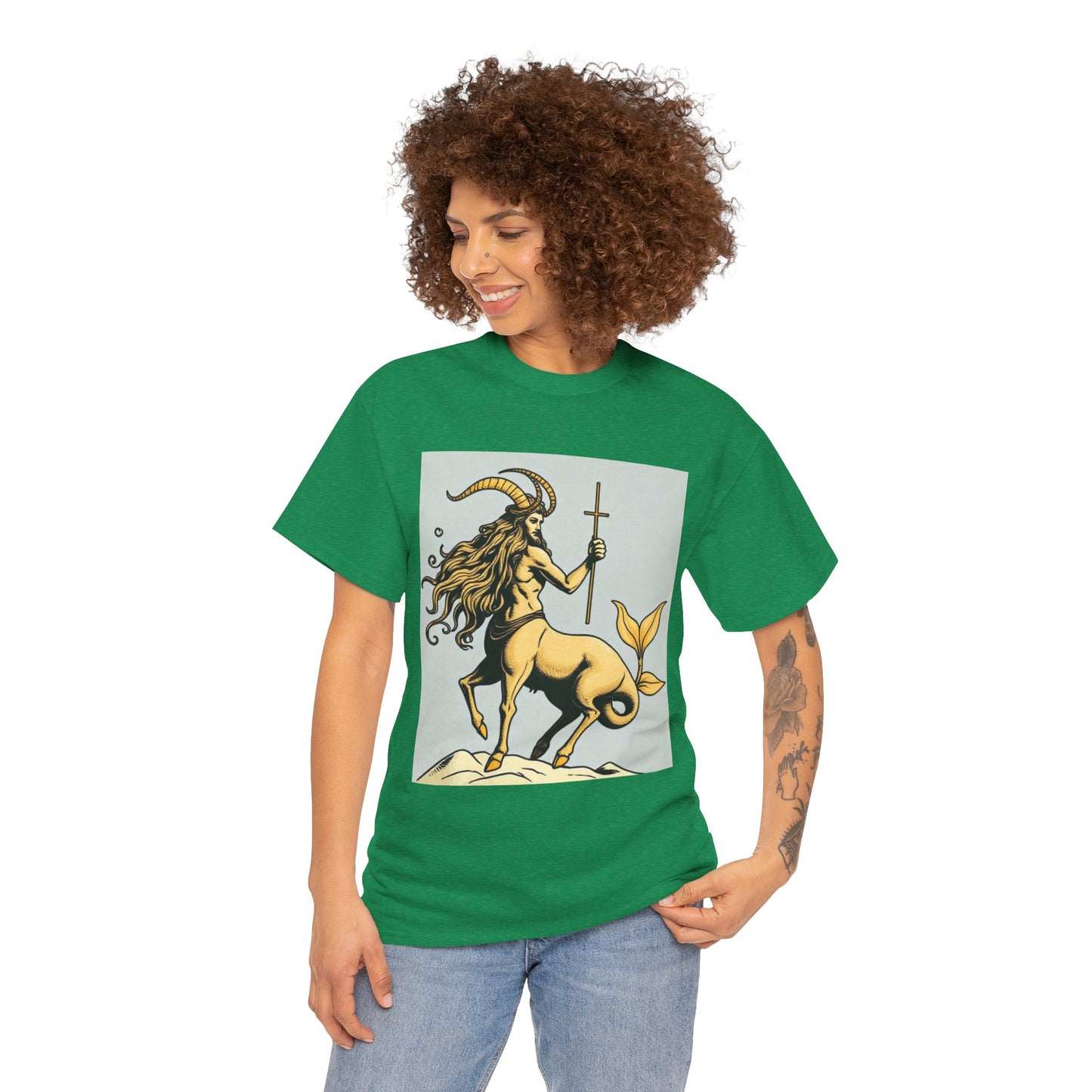 Unisex Heavy Cotton T-Shirt, Capricorn God v2, Zodiac Design