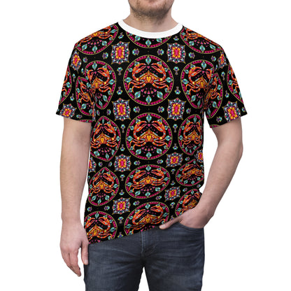 Unisex Cut & Sew T-Shirt, (AOP), Cancer, Zodiac v1, Jewels Pattern