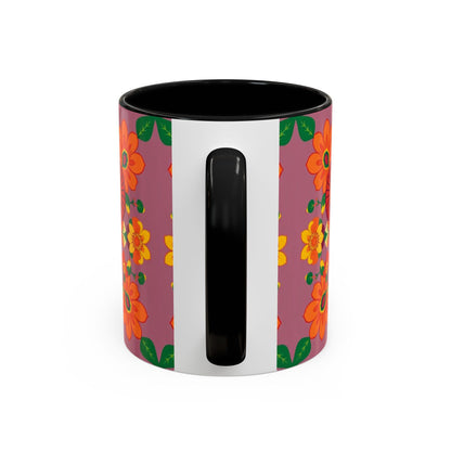Accent Coffee Mug, Aries, Zodiac v1, Flower Pattern, (11, 15oz)