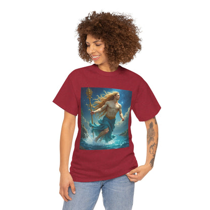 Unisex Heavy Cotton T-Shirt, Aquarius God 4v, Zodiac Design
