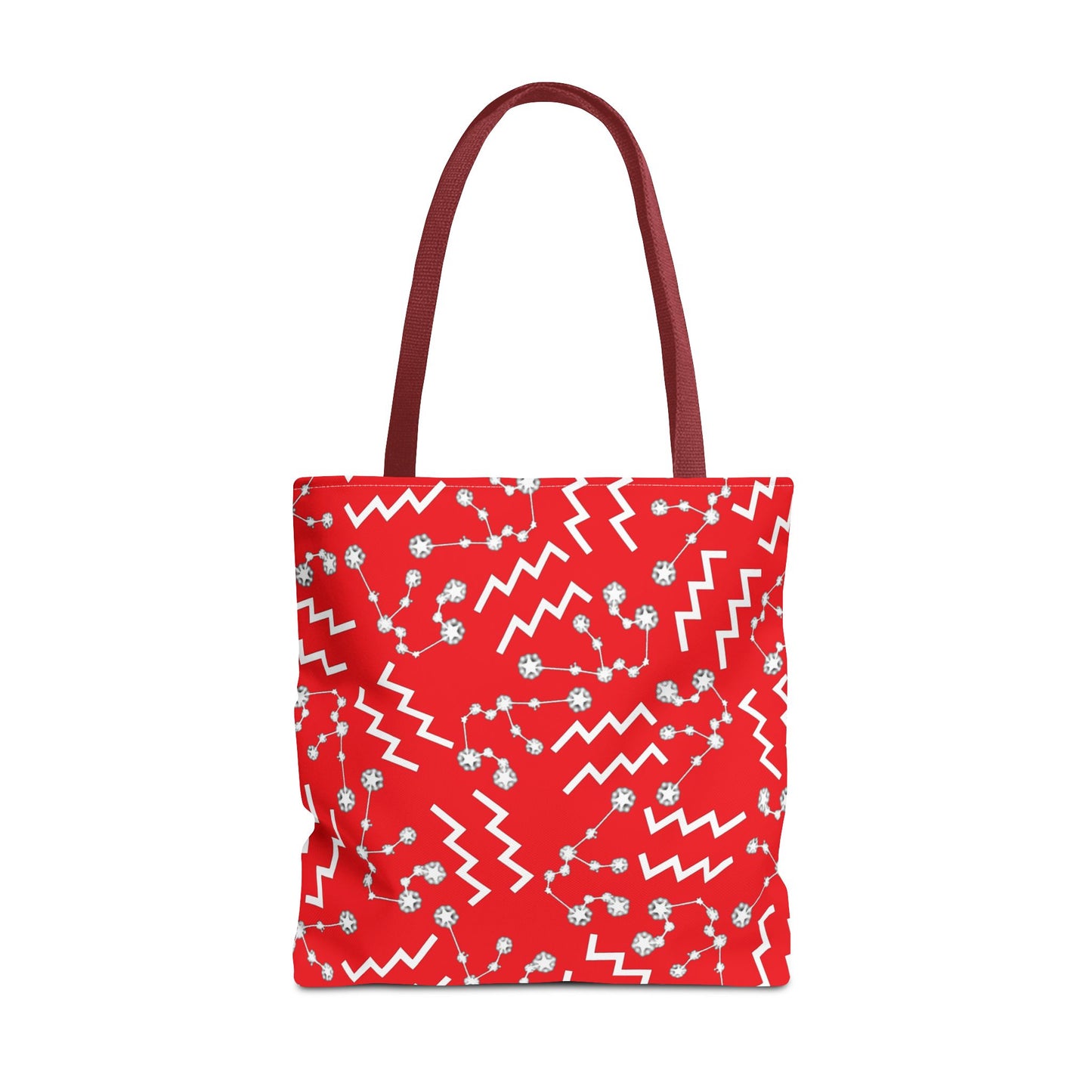 Tote Bag, Aquarius Zodiac Sign, AOP, (Red, White)