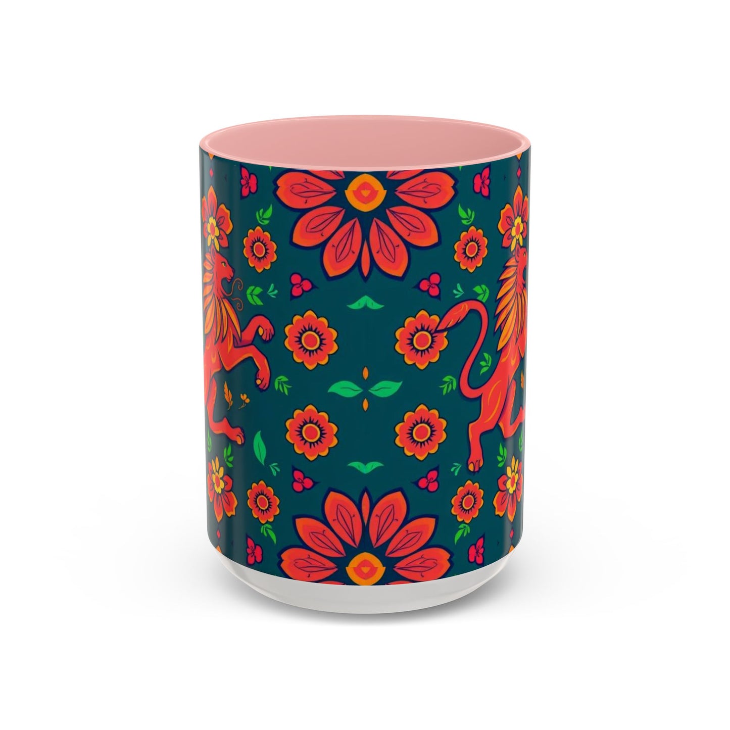 Accent Coffee Mug, Leo, Zodiac v1, Flower Pattern, (11, 15oz)