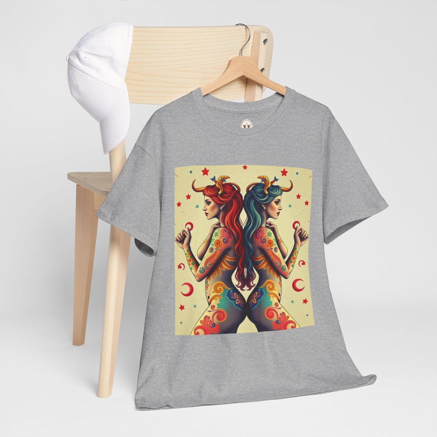 Unisex Heavy Cotton T-Shirt, Gemini, Zodiac v4, Sexy Art