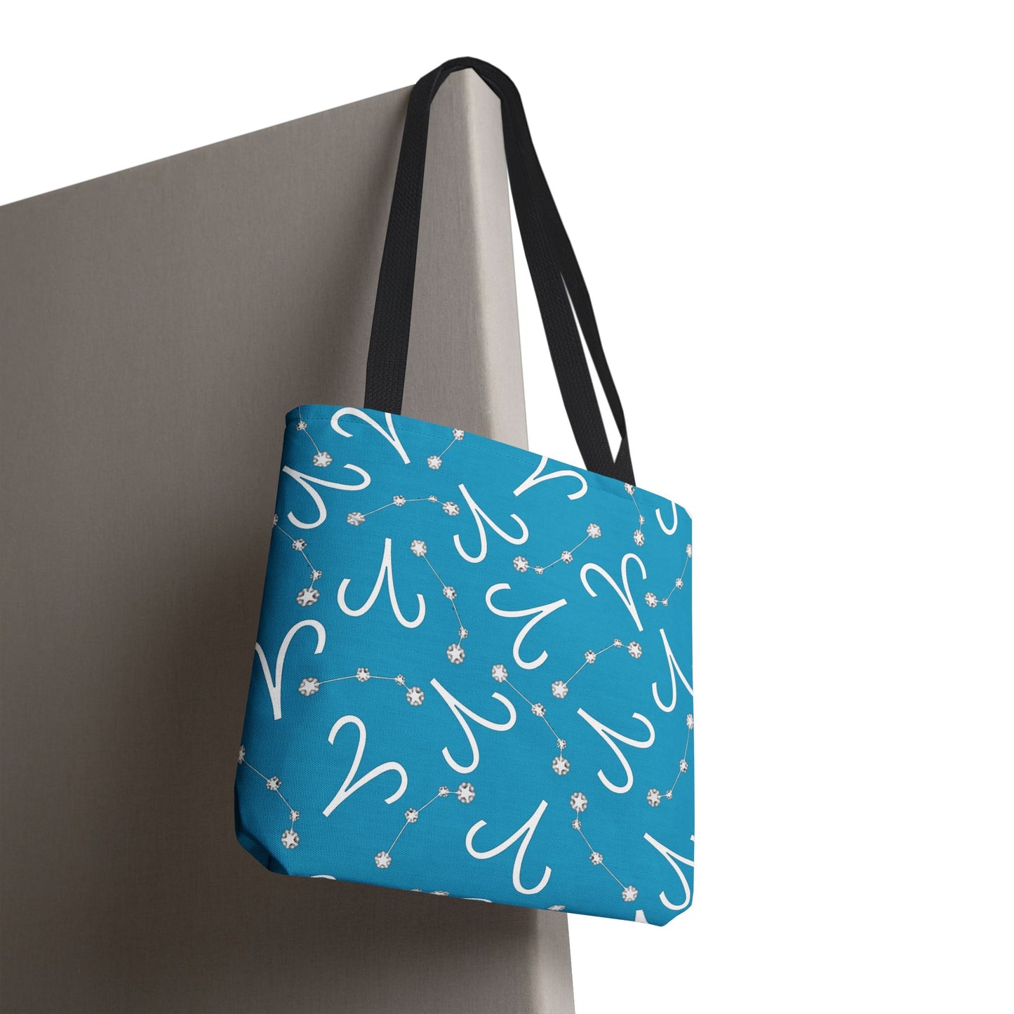 Tote Bag, Aries Zodiac Sign, AOP, (Turquoise, White)