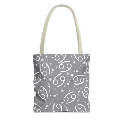 Tote Bag, Cancer Zodiac Sign, AOP, (Grey, White)
