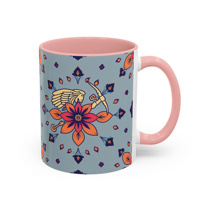 Accent Coffee Mug, Sagittarius, Zodiac v3. Flower Pattern, (11, 15oz)