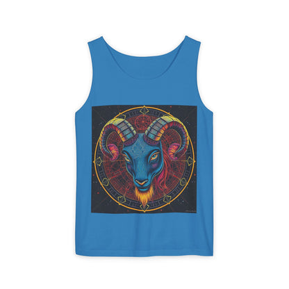 Unisex Garment-Dyed, Tank Top, Aries Design, Pop Art, 100% Ringspun US cotton