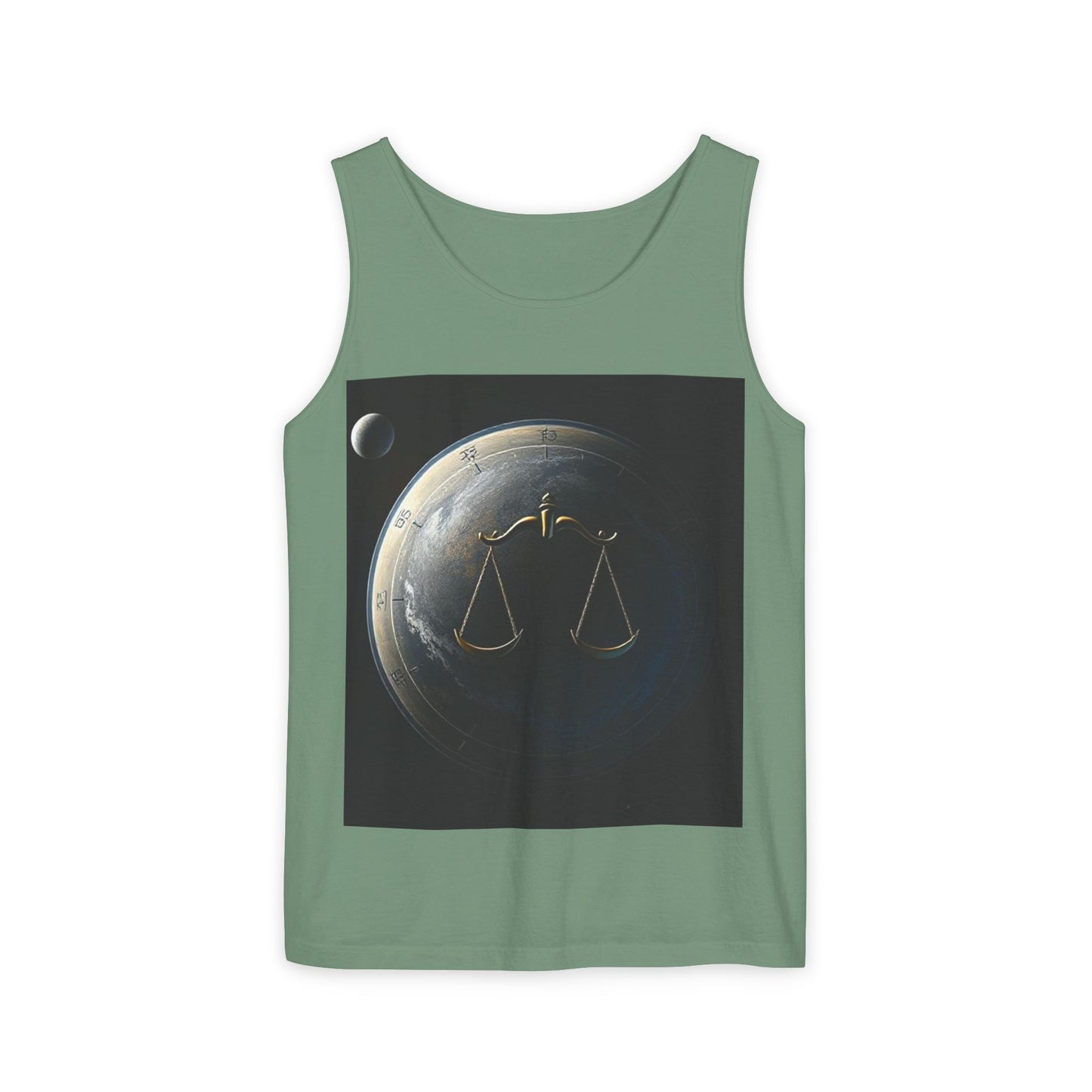 Unisex Garment-Dyed, Tank Top, Libra Design, Space Scale v1, 100% US cotton
