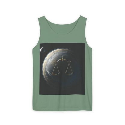 Unisex Garment-Dyed, Tank Top, Libra Design, Space Scale v1, 100% US cotton