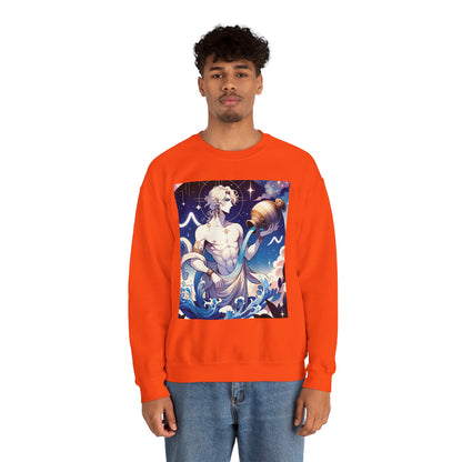 Unisex Heavy Blend™ Crewneck Sweatshirt, Anime Aqua God, Aquarius Zodiac Design