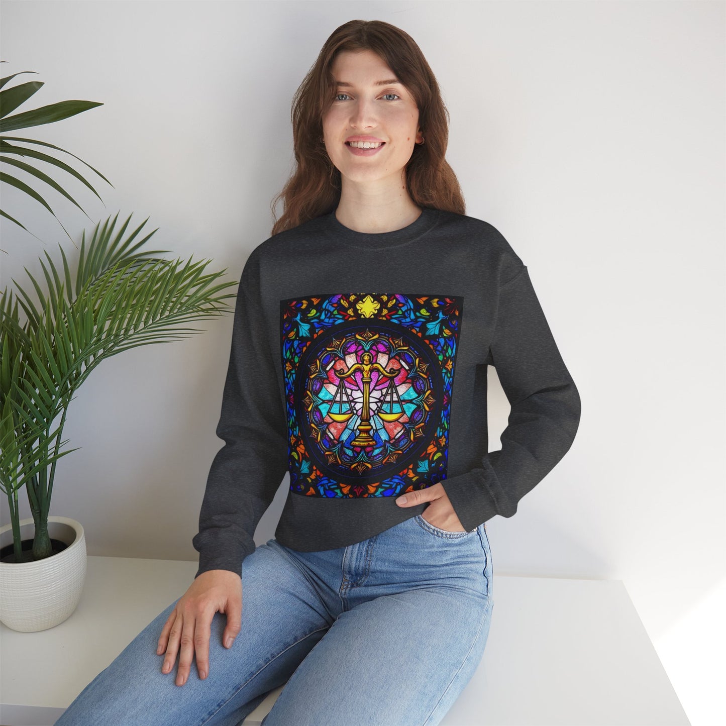 Unisex Heavy Blend™ Crewneck Sweatshirt, Glass 1, Libra Zodiac Design