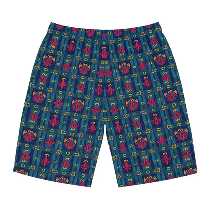 Men's Board Shorts, (AOP), Scorpio, Zodiac v1, Shape Pattern